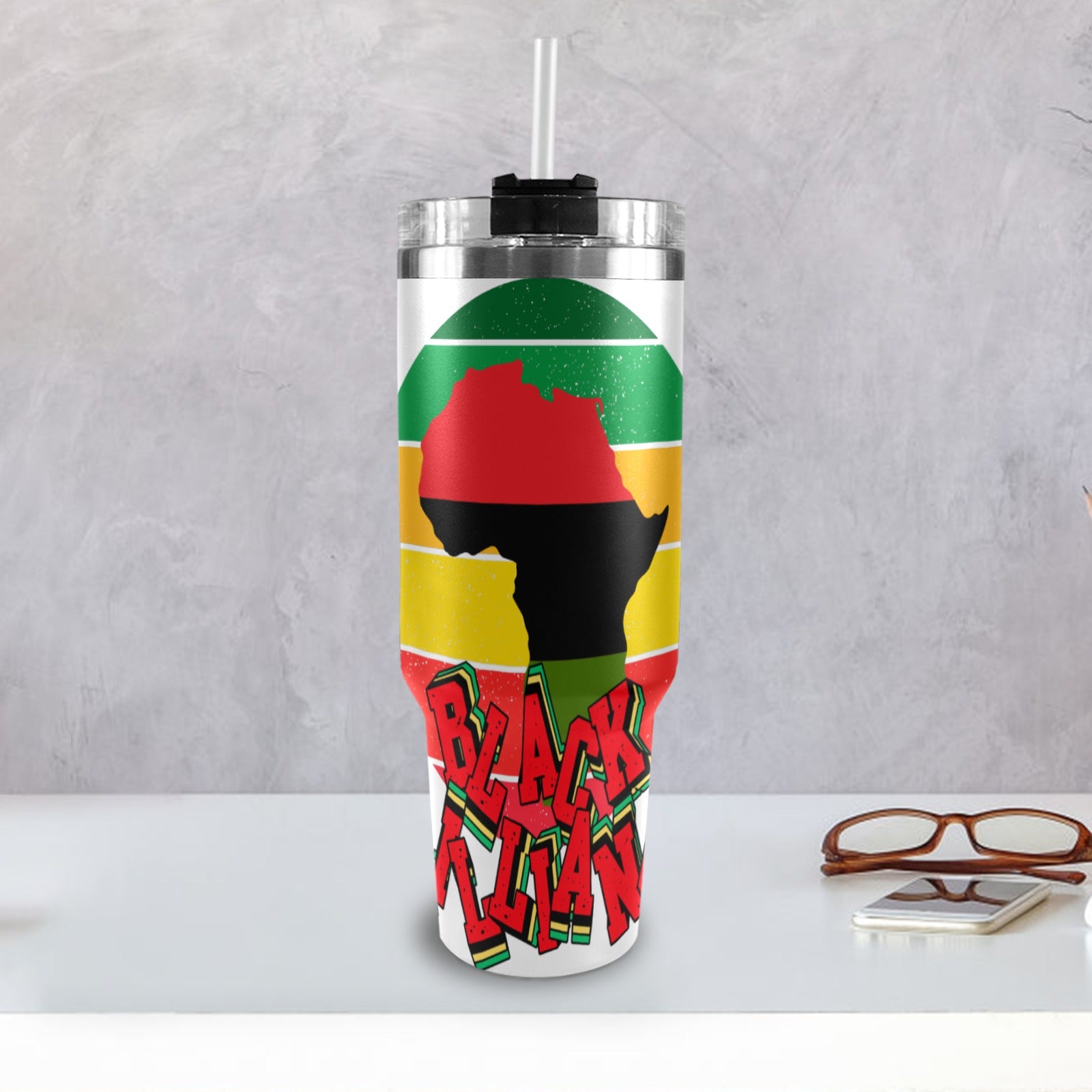 Black Brilliance Exclusive White 40oz Tumbler with Black Handle, Black History Month