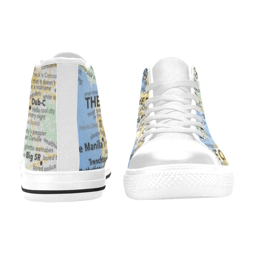 Bay Area Map Sneakers Men’s Classic High Top Canvas Shoes