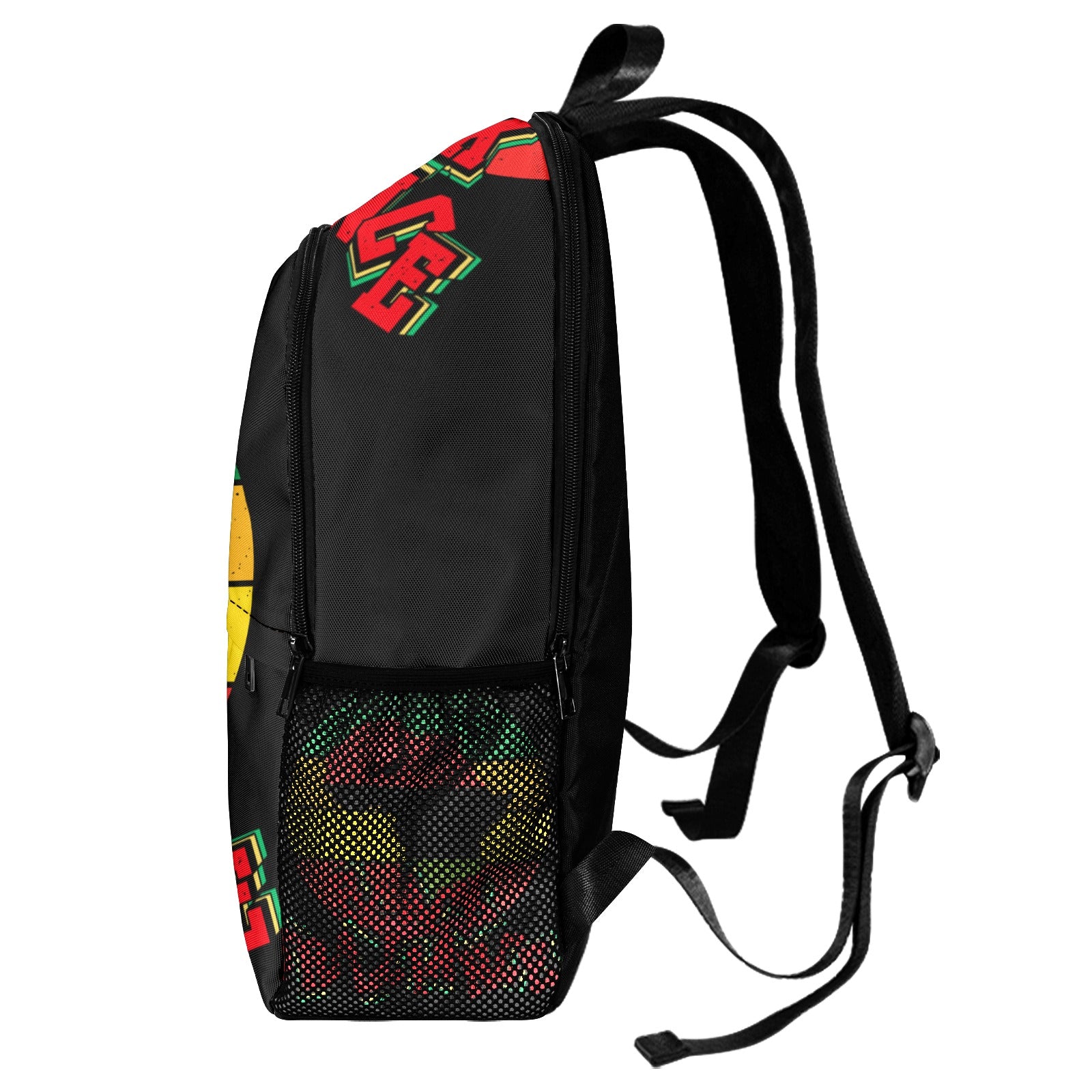 Black Brilliance Backpack. Black. Fabric Backpack with Side Mesh Pockets, Black History Month