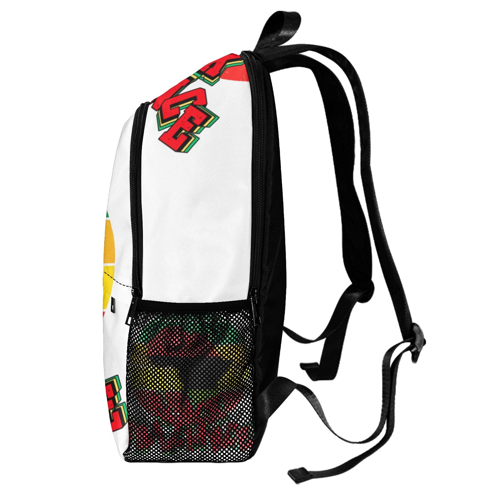 Black Brilliance Backpack White Fabric Backpack with Side Mesh Pockets, Black History Month