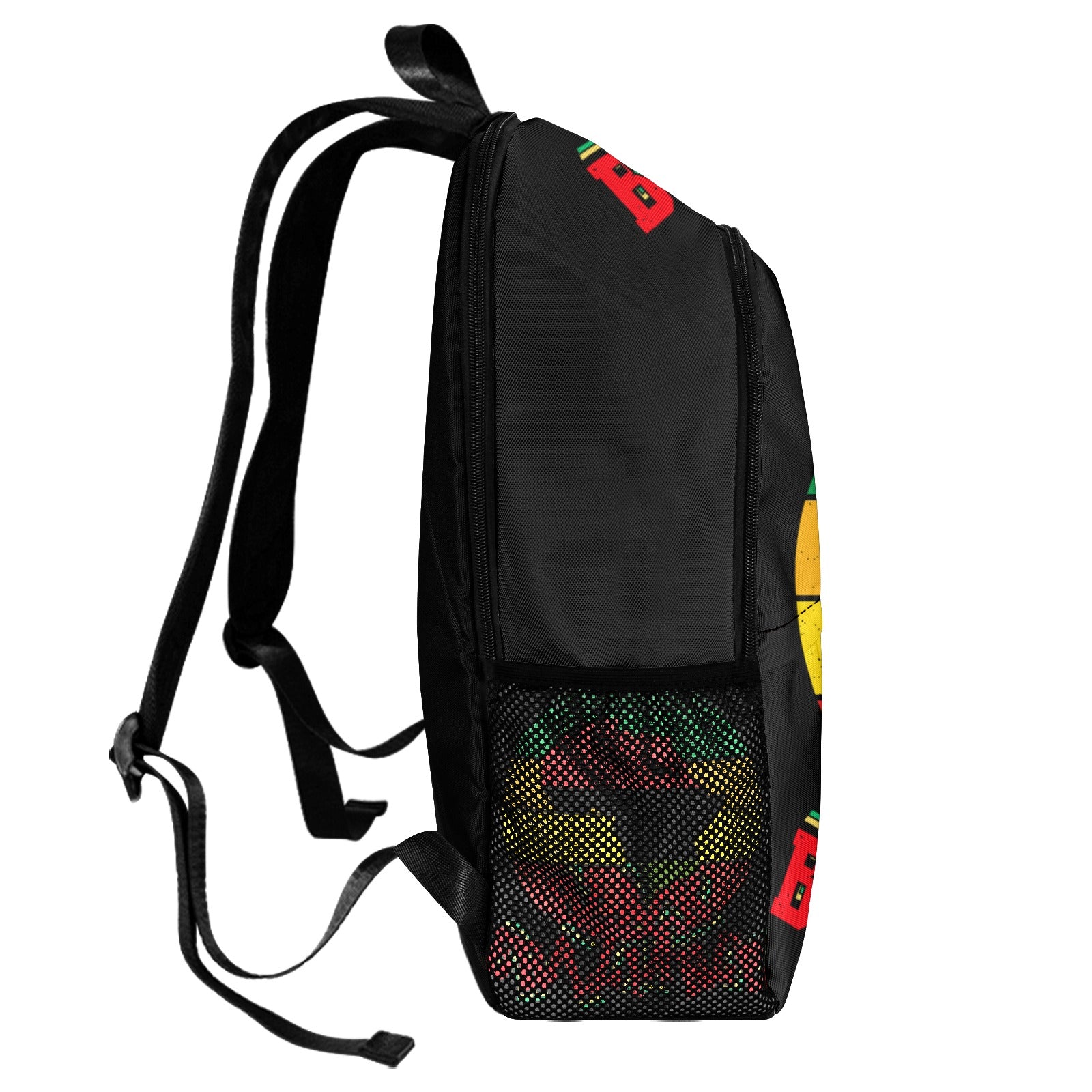 Black Brilliance Backpack. Black. Fabric Backpack with Side Mesh Pockets, Black History Month