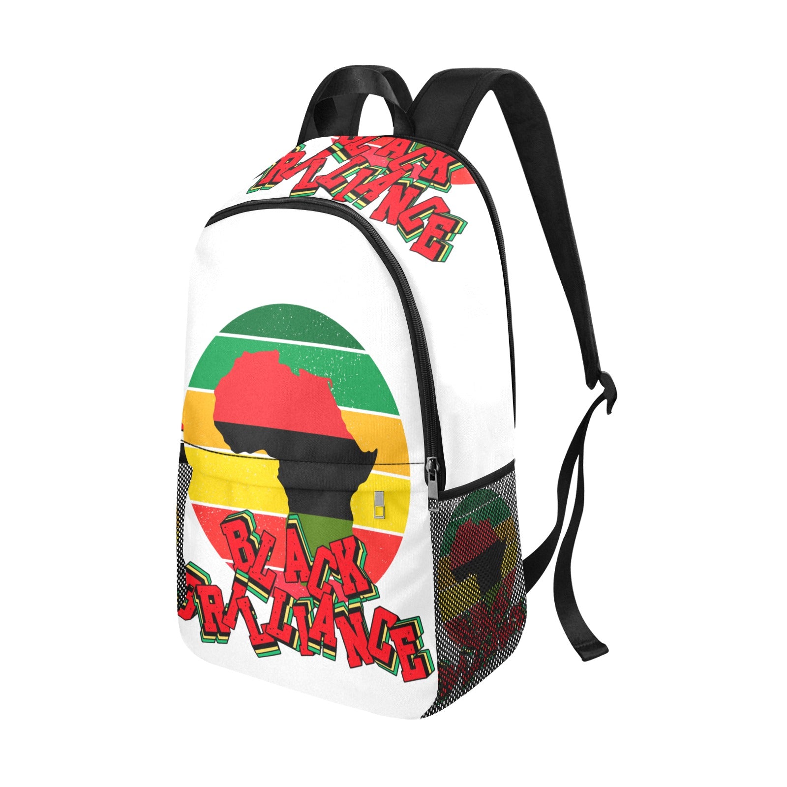 Black Brilliance Backpack White Fabric Backpack with Side Mesh Pockets, Black History Month