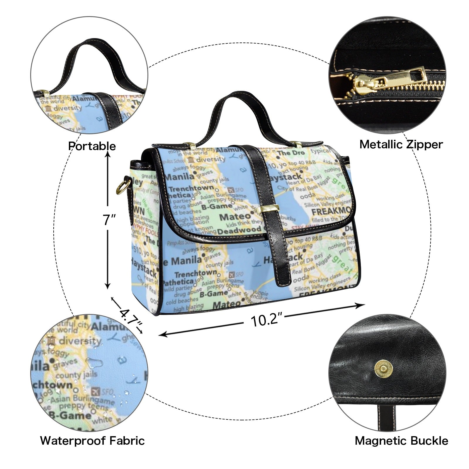 Bay Area Map Multi-Function Leather Satchel