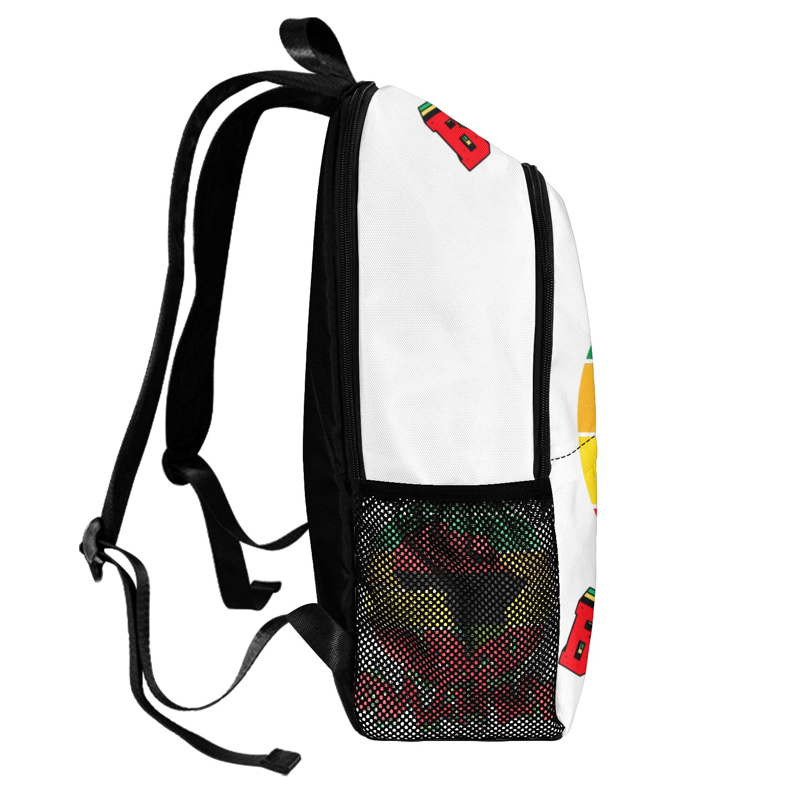 Black Brilliance Backpack White Fabric Backpack with Side Mesh Pockets, Black History Month