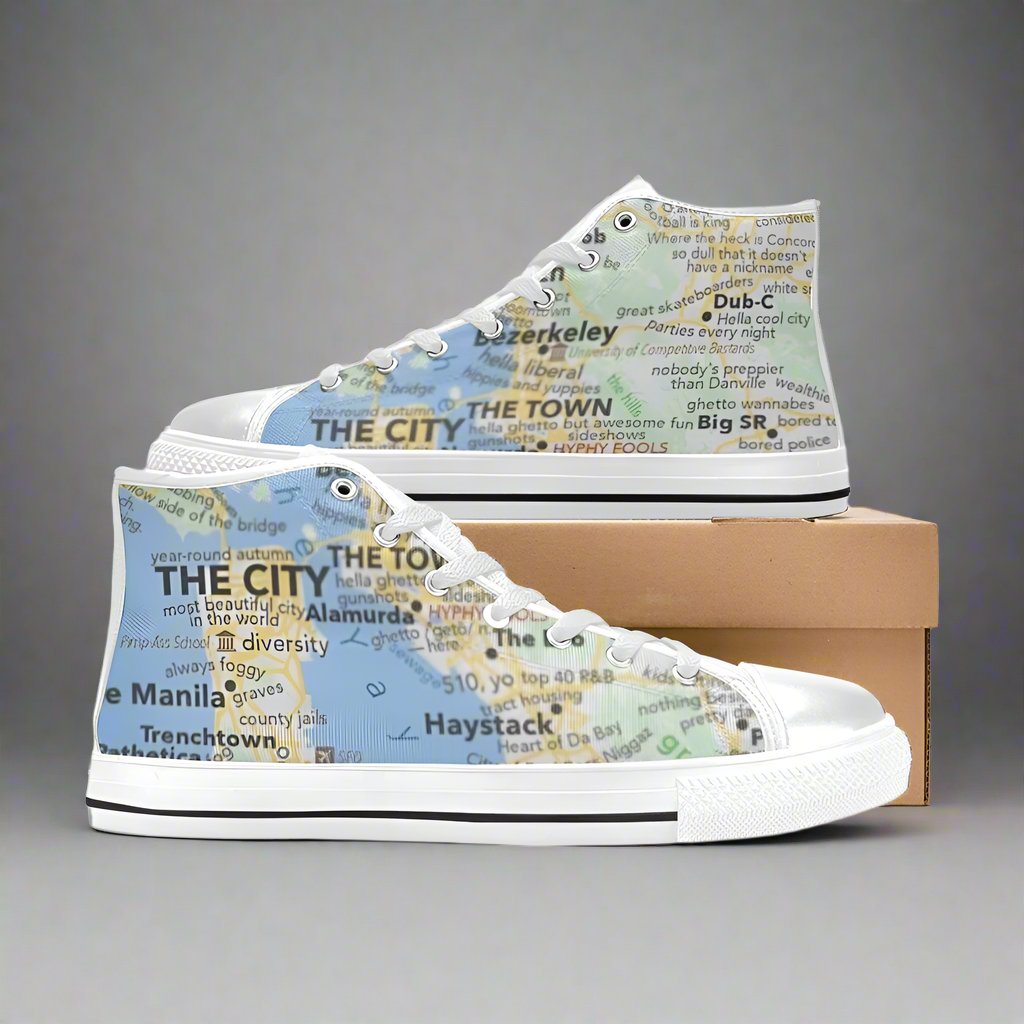 Bay Area Map Sneakers Men’s Classic High Top Canvas Shoes